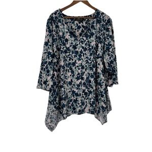 Zac & Rachel 3x Blue Floral Tunic Asymmetrical Soft Stretch Fairy Comfort